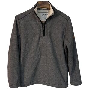 Orvis Mens Black Sherpa Lined 1/4 Zip Pullover Sweater Cozy Gorpcore Classic M